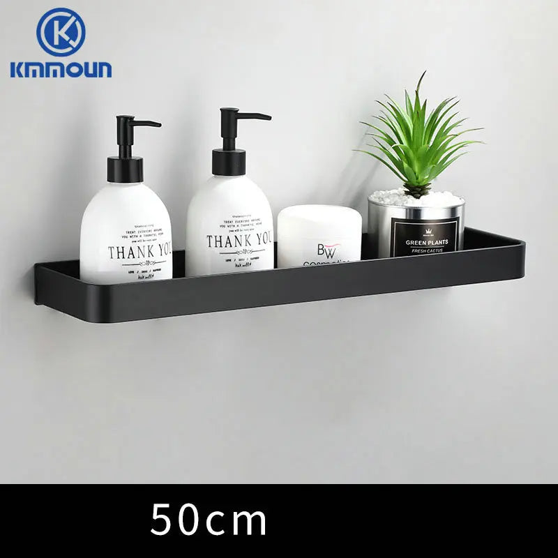 Black/White Space Aluminum Bathroom Shelf โ Shampoo Holder & Kitchen Storage Rack