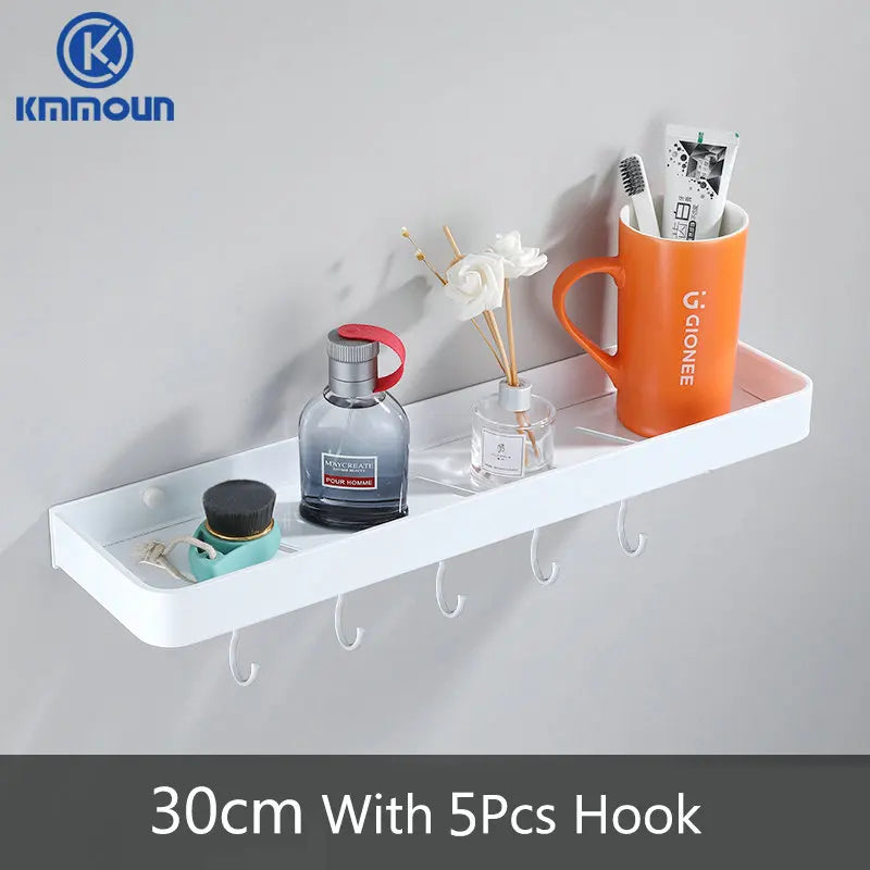 Black/White Space Aluminum Bathroom Shelf โ Shampoo Holder & Kitchen Storage Rack
