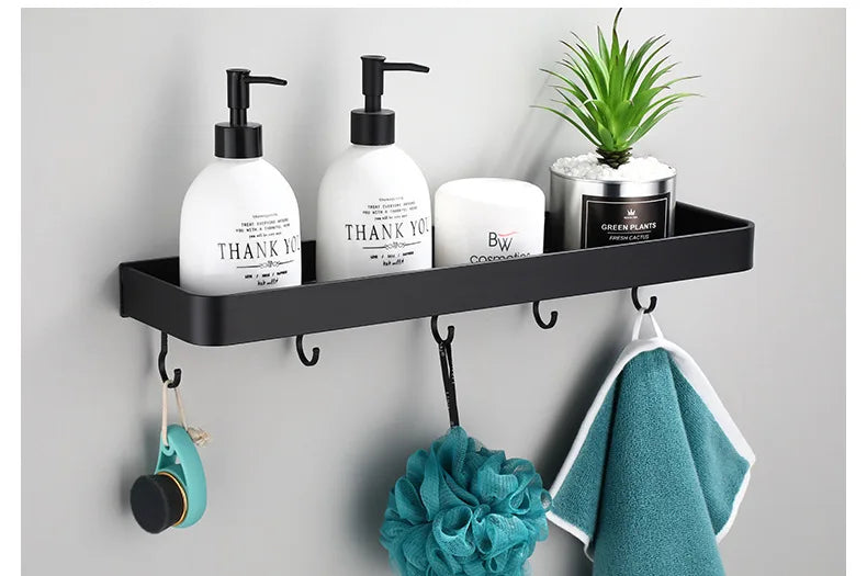 Black/White Space Aluminum Bathroom Shelf โ Shampoo Holder & Kitchen Storage Rack