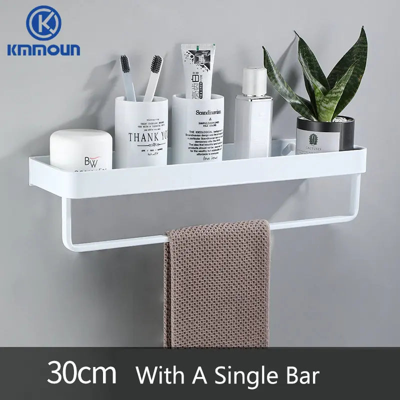 Black/White Space Aluminum Bathroom Shelf โ Shampoo Holder & Kitchen Storage Rack