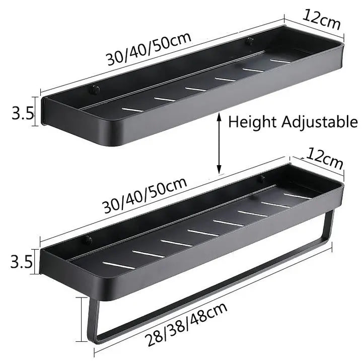 Black/White Space Aluminum Bathroom Shelf โ Shampoo Holder & Kitchen Storage Rack