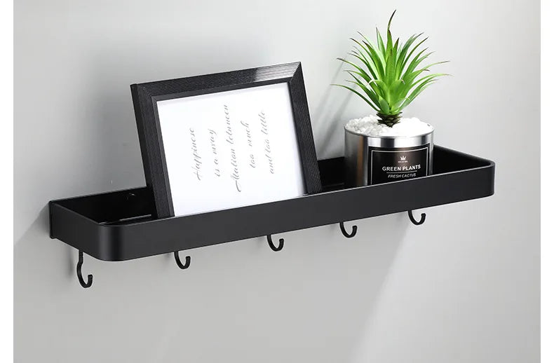 Black/White Space Aluminum Bathroom Shelf โ Shampoo Holder & Kitchen Storage Rack