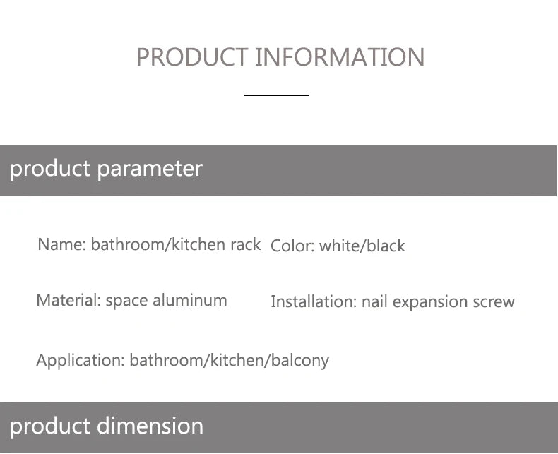 Black/White Space Aluminum Bathroom Shelf โ Shampoo Holder & Kitchen Storage Rack