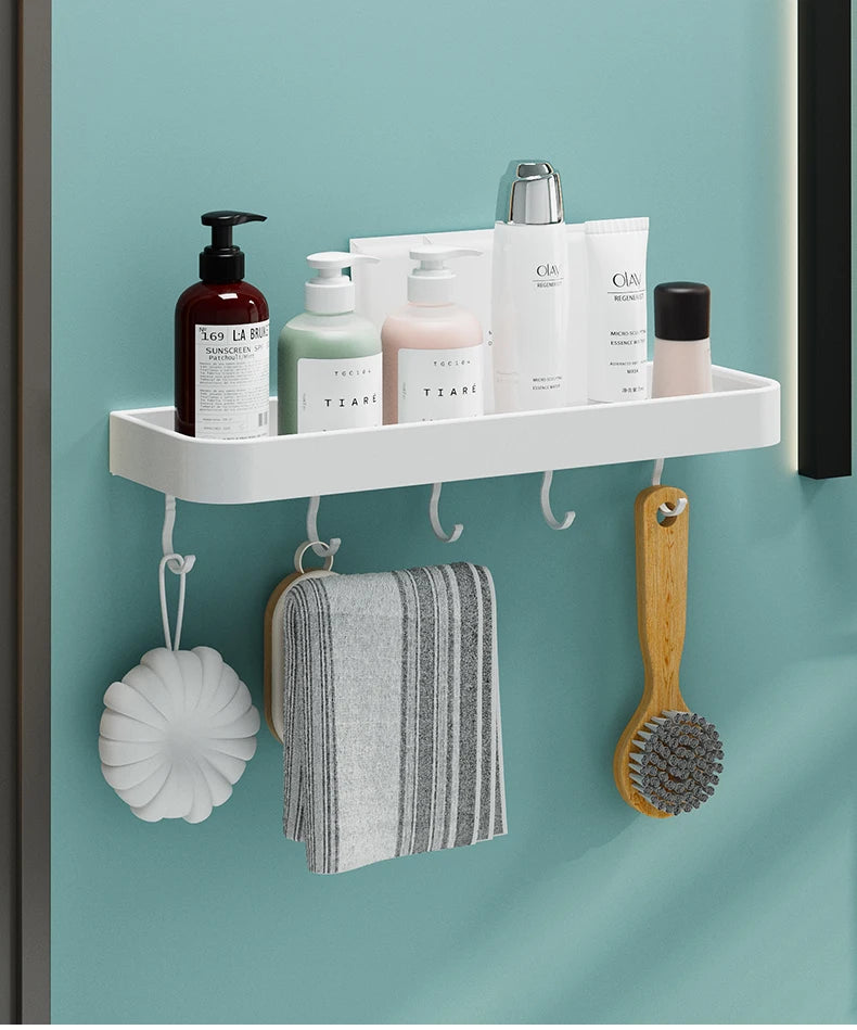 Black/White Space Aluminum Bathroom Shelf โ Shampoo Holder & Kitchen Storage Rack