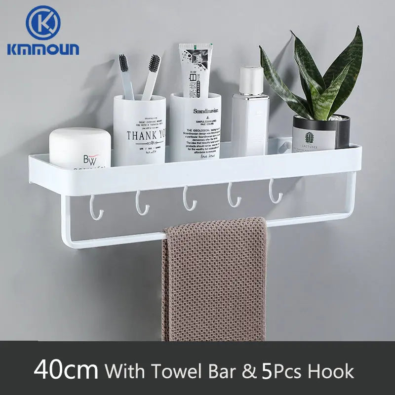 Black/White Space Aluminum Bathroom Shelf โ Shampoo Holder & Kitchen Storage Rack