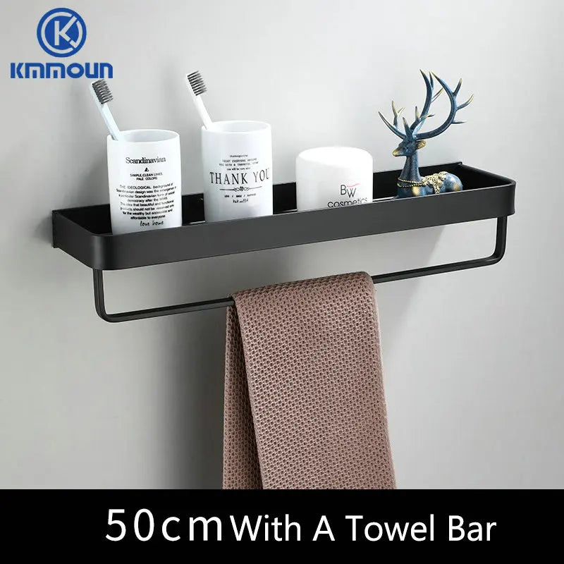 Black/White Space Aluminum Bathroom Shelf โ Shampoo Holder & Kitchen Storage Rack