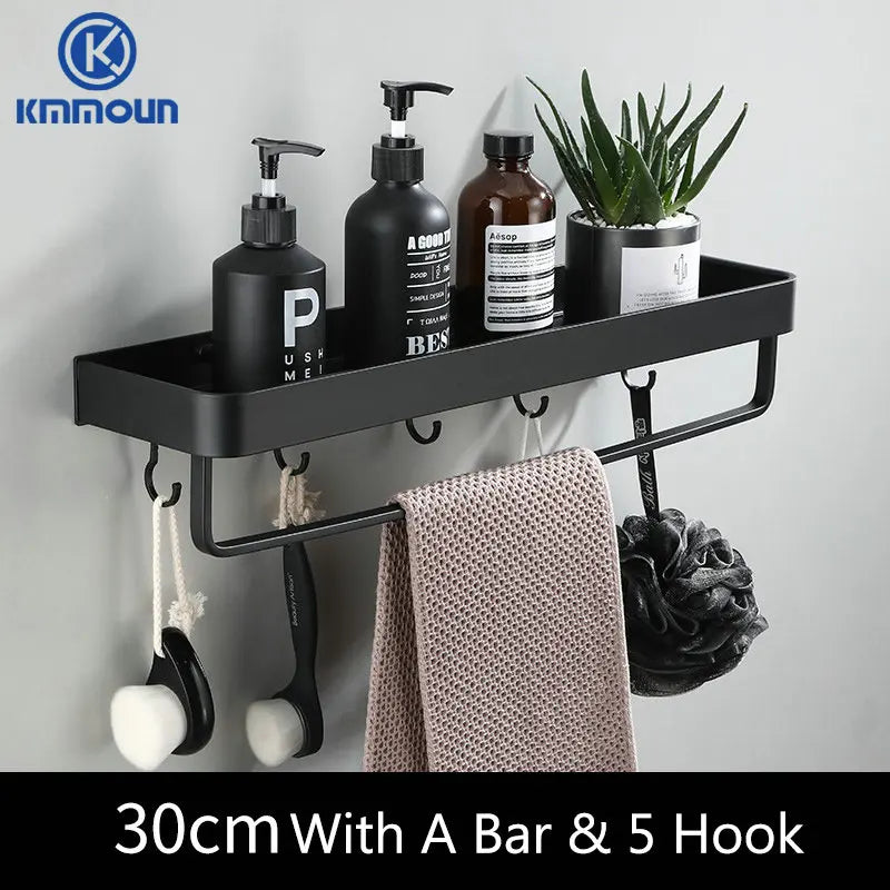 Black/White Space Aluminum Bathroom Shelf – Shampoo Holder & Kitchen Storage Rack