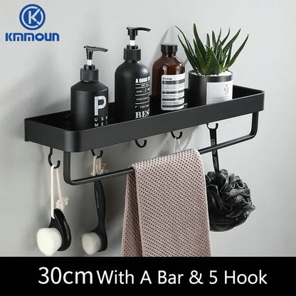 Black/White Space Aluminum Bathroom Shelf – Shampoo Holder & Kitchen Storage Rack