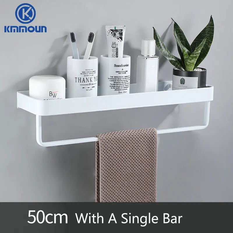 Black/White Space Aluminum Bathroom Shelf – Shampoo Holder & Kitchen Storage Rack
