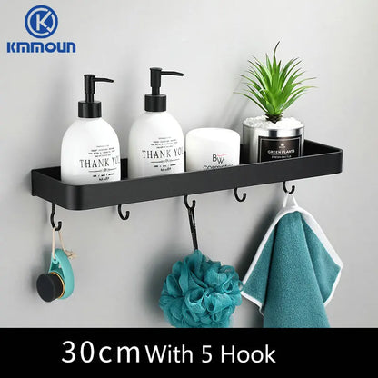 Black/White Space Aluminum Bathroom Shelf – Shampoo Holder & Kitchen Storage Rack