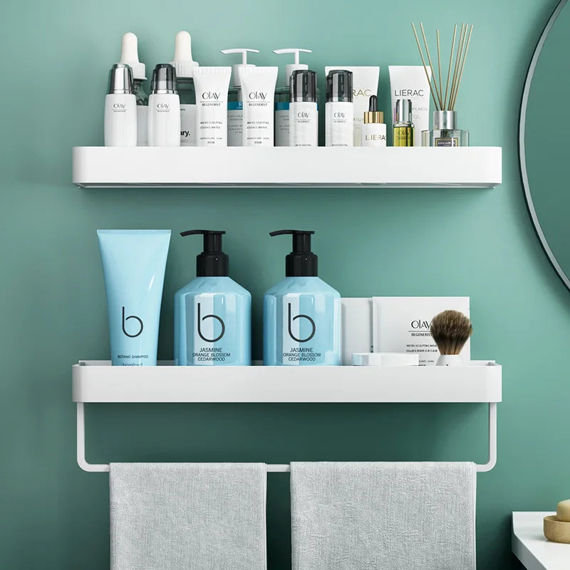 Black/White Space Aluminum Bathroom Shelf – Shampoo Holder & Kitchen Storage Rack