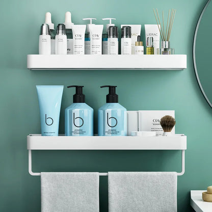 Black/White Space Aluminum Bathroom Shelf – Shampoo Holder & Kitchen Storage Rack