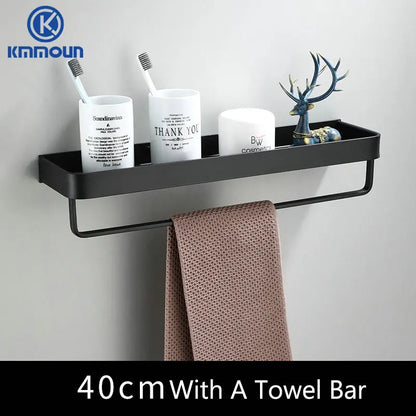 Black/White Space Aluminum Bathroom Shelf – Shampoo Holder & Kitchen Storage Rack