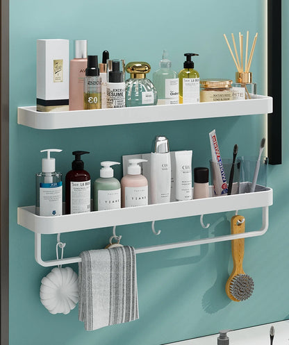 Black/White Space Aluminum Bathroom Shelf – Shampoo Holder & Kitchen Storage Rack
